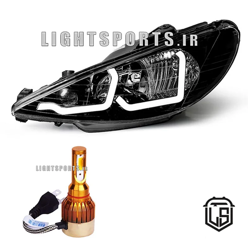 چراغ جلوی اسپرت پژو 206 طرح U + هدلایت d5